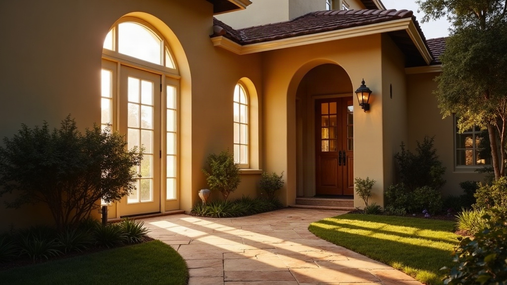 Southern California home exterior at dusk, protected perimeter